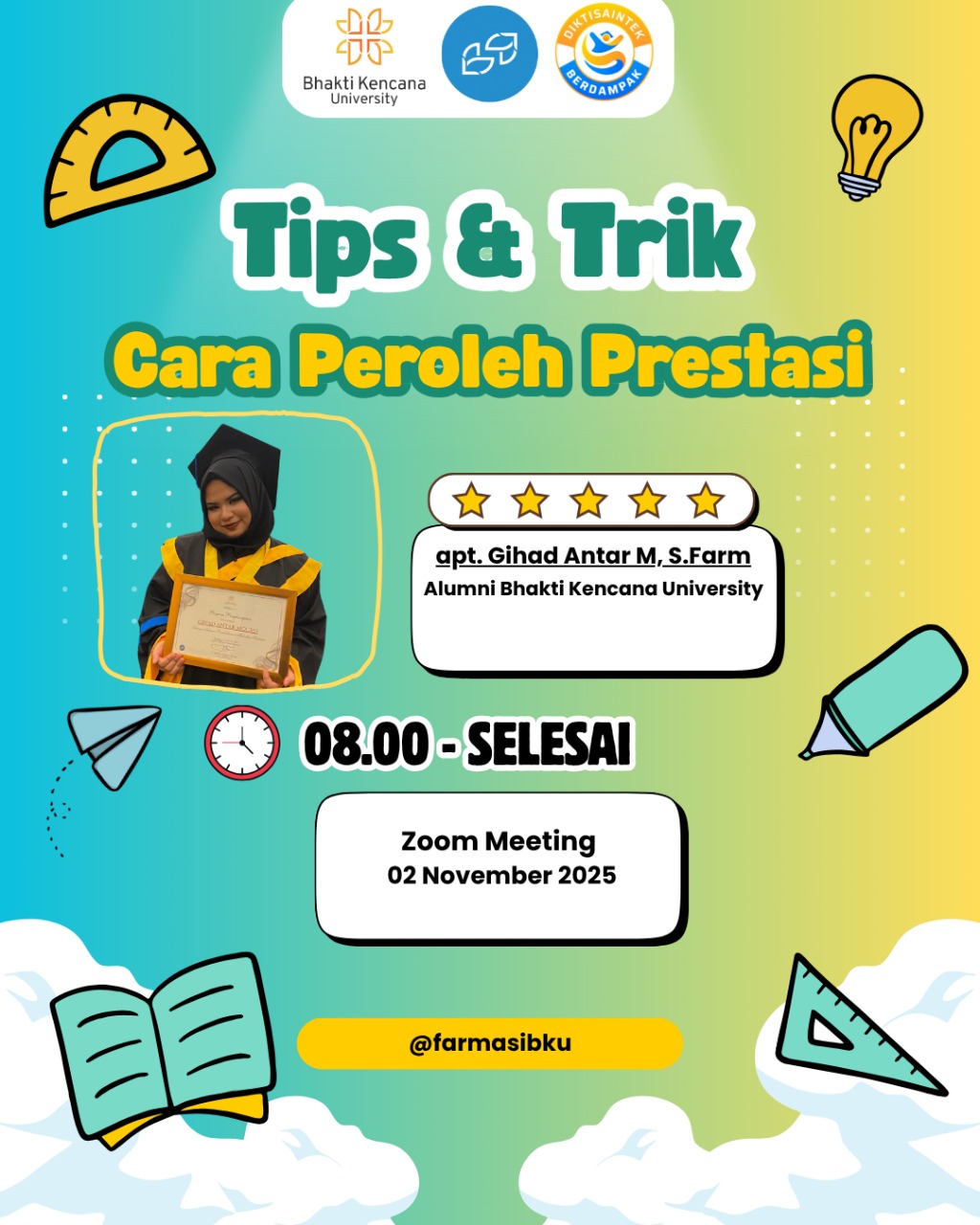 Fakultas Farmasi BKU Sukses Menyelenggarakan Webinar “Cara Meraih Prestasi di Kancah Nasional dan Internasional”